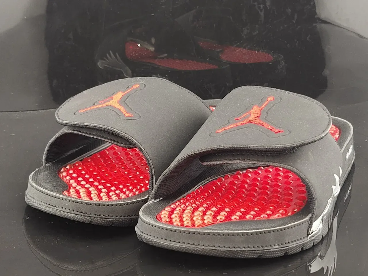 Air Jordan Slide Black and Red Podded Footbed Slipper 2