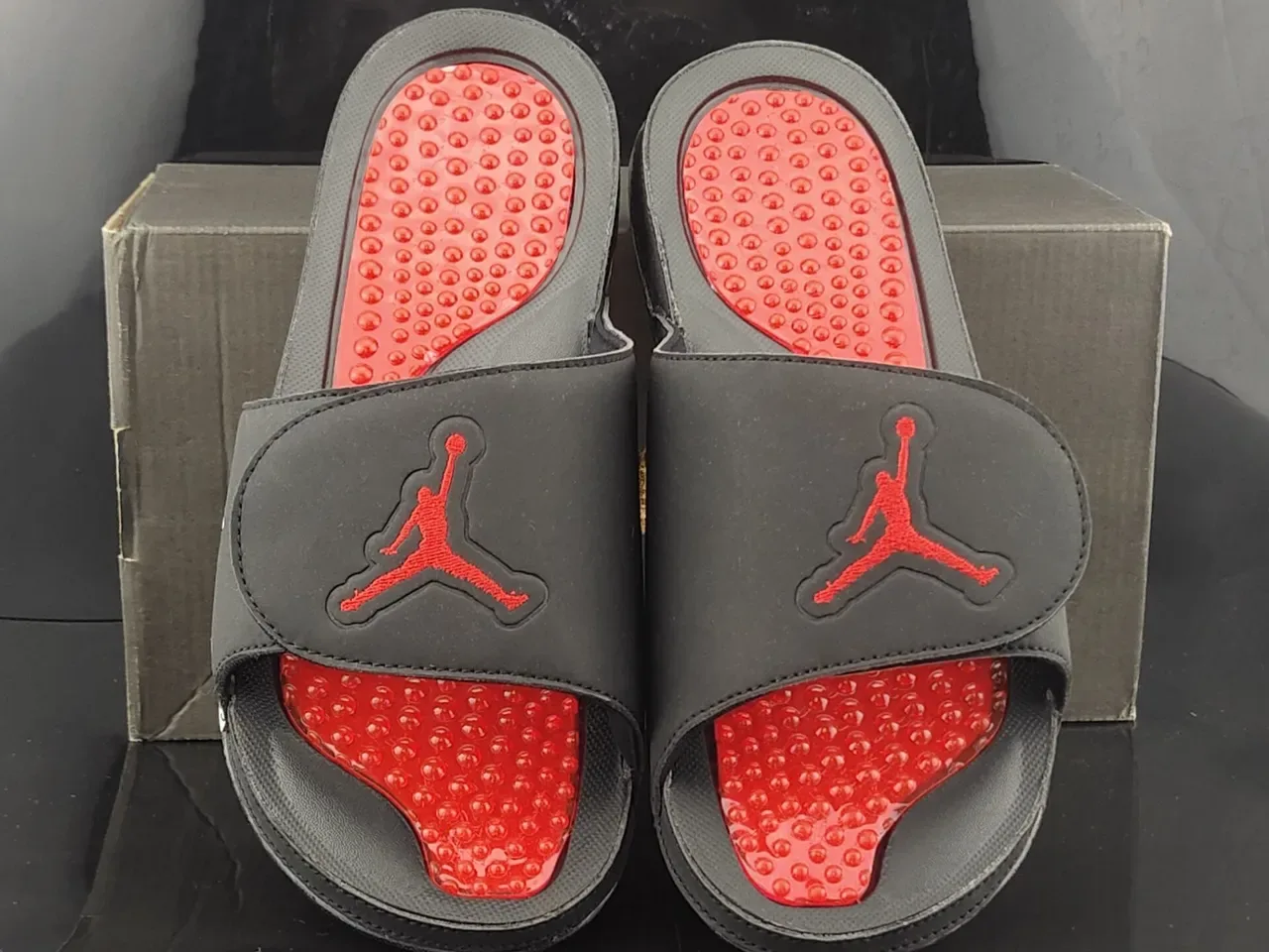 Air Jordan Slide Black and Red Podded Footbed Slipper 3