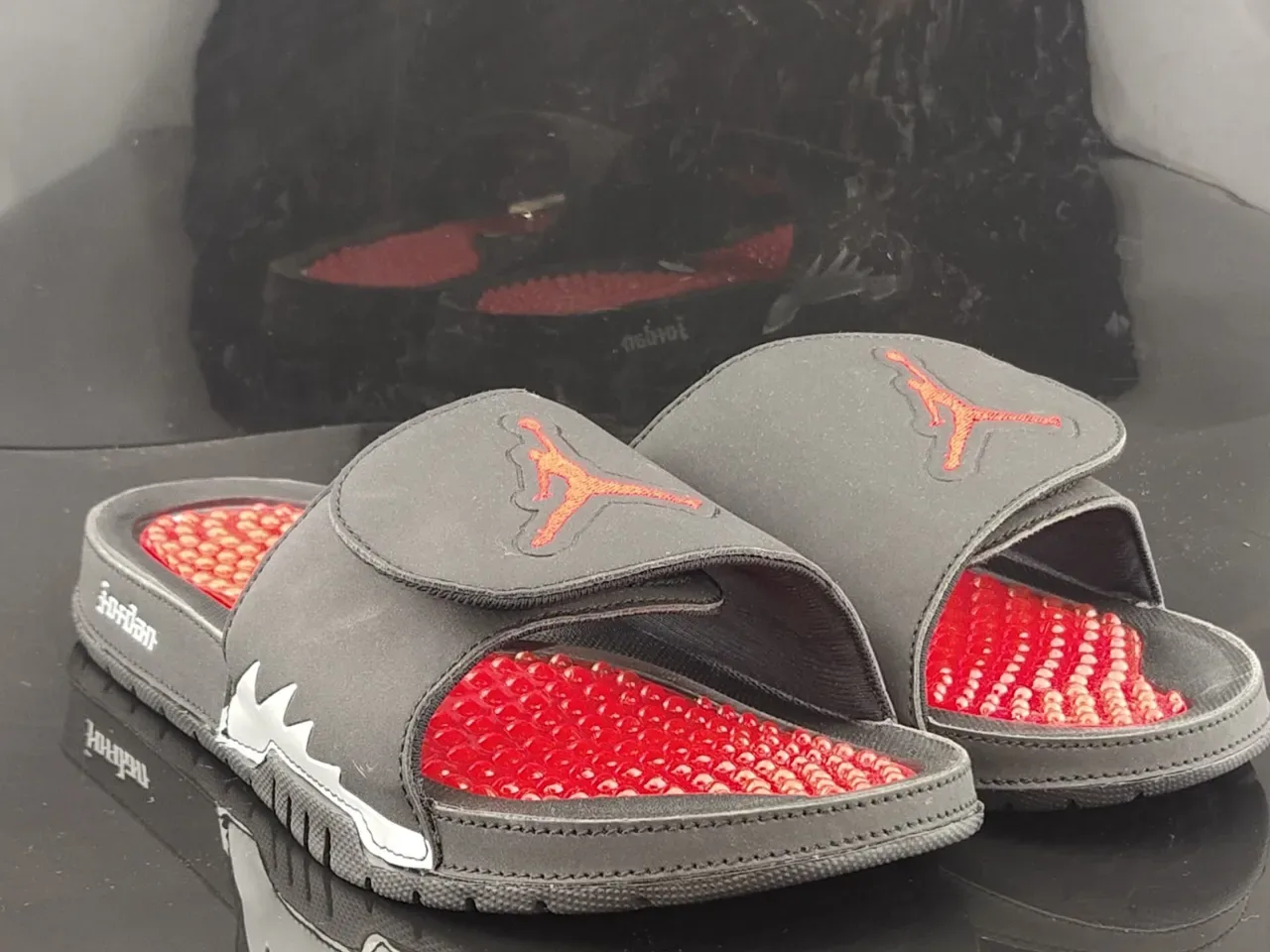 Air Jordan Slide Black and Red Podded Footbed Slipper 4