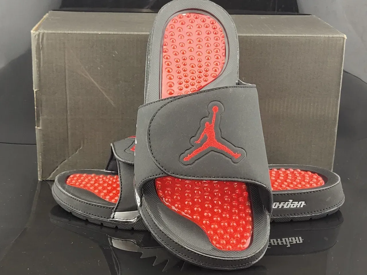 Air Jordan Slide Black and Red Podded Footbed Slipper 5