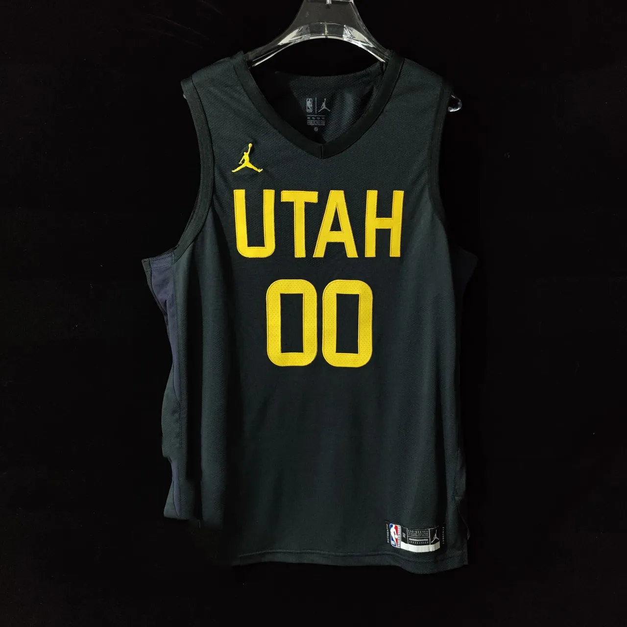 Air Jordan Utah Jazz Player Edition Black Yellow Jersey 3