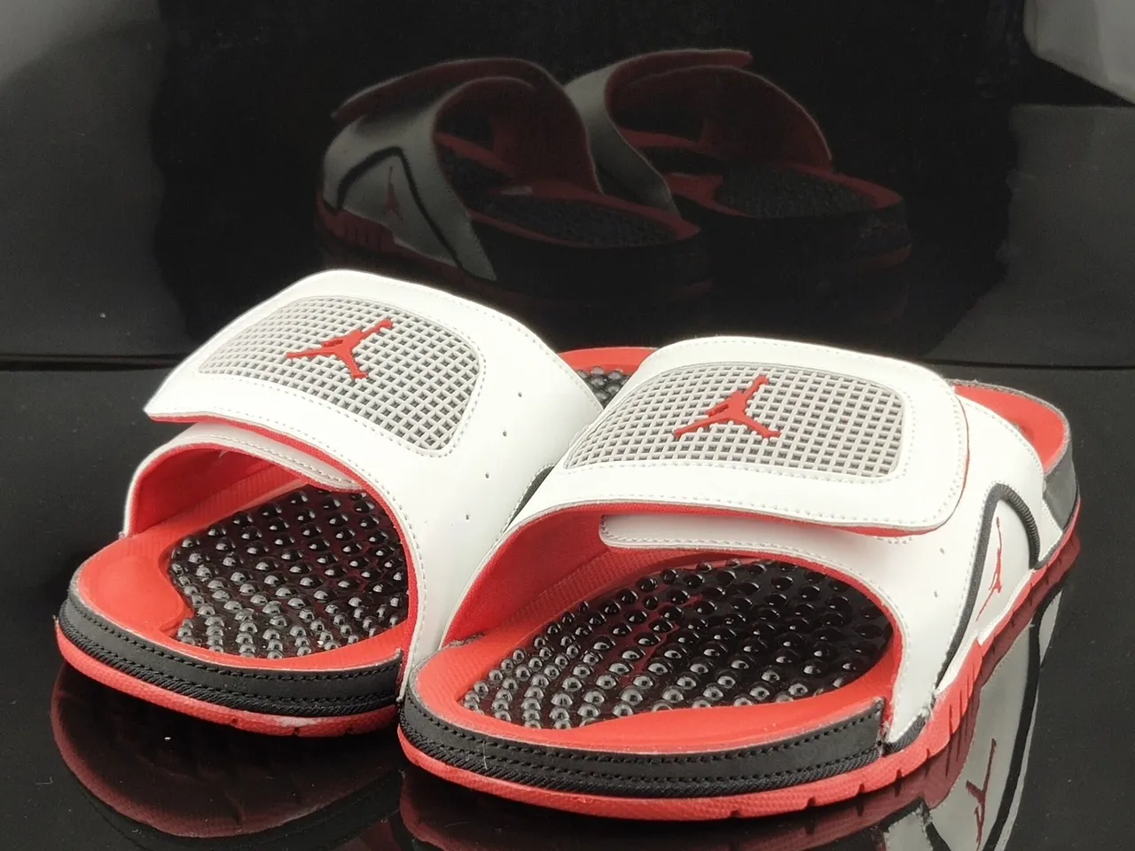 Air Jordan White Pink Leather-Like Strap Footbed Slippers 2