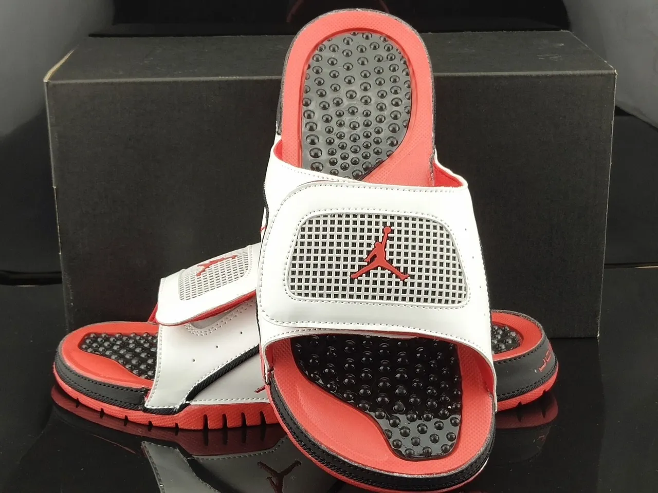 Air Jordan White Pink Leather-Like Strap Footbed Slippers 4