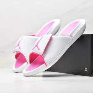 Air Jordan White Pink Leather-Like Upper Contrast Trim Slippers