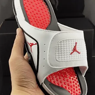 Air Jordan White Red Two-Strap Slide Podded Footbed Slippers