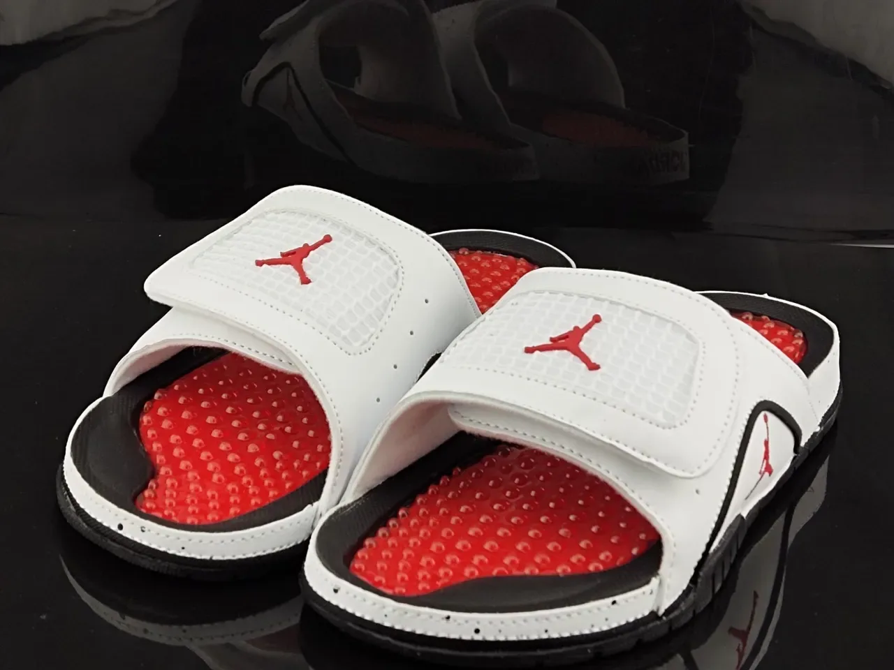 Air Jordan White Red Two-Strap Slide Podded Footbed Slippers 2