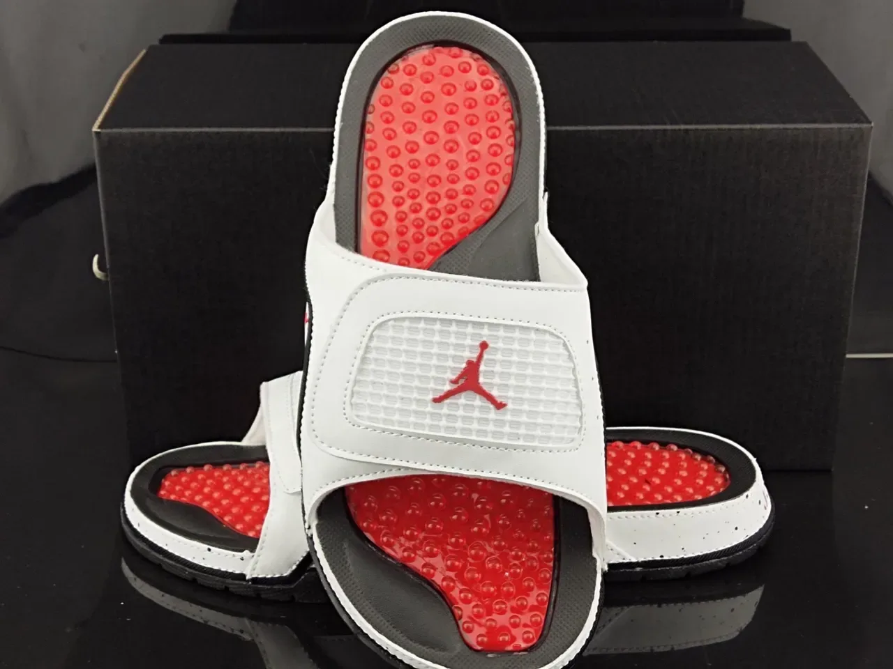 Air Jordan White Red Two-Strap Slide Podded Footbed Slippers 3