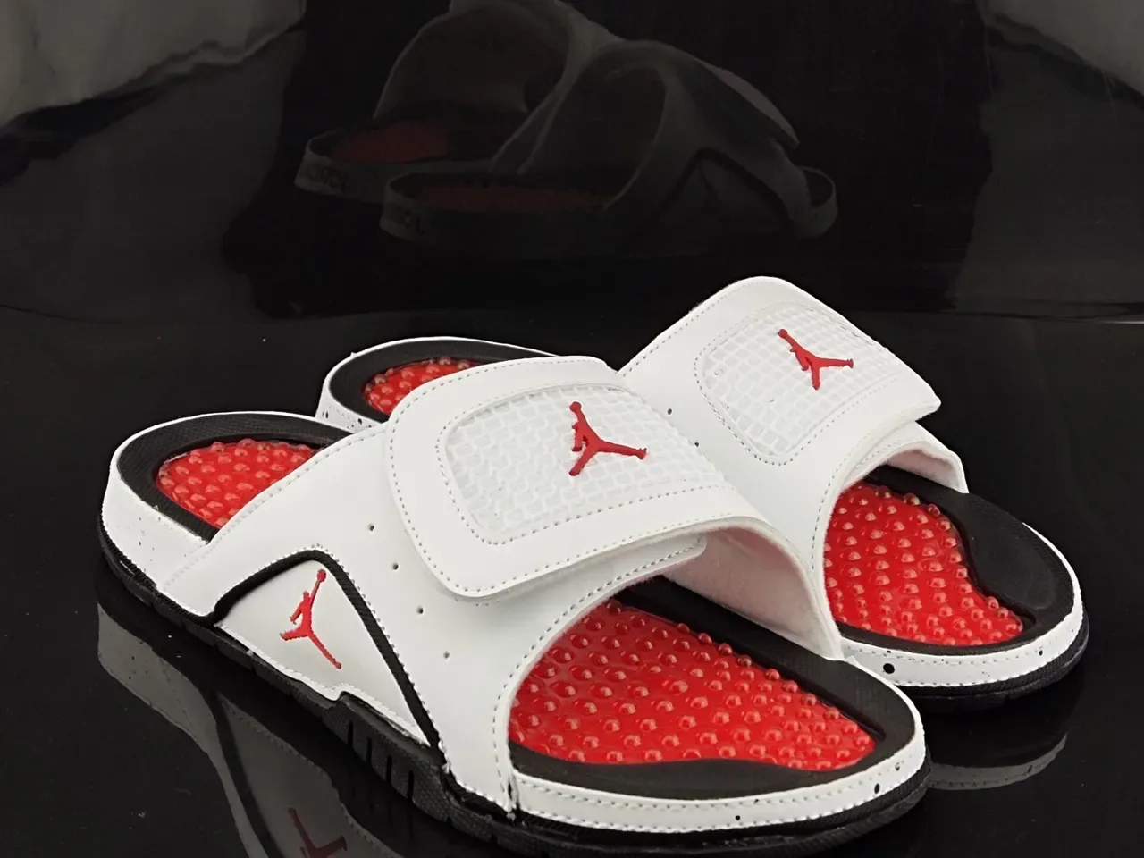 Air Jordan White Red Two-Strap Slide Podded Footbed Slippers 4