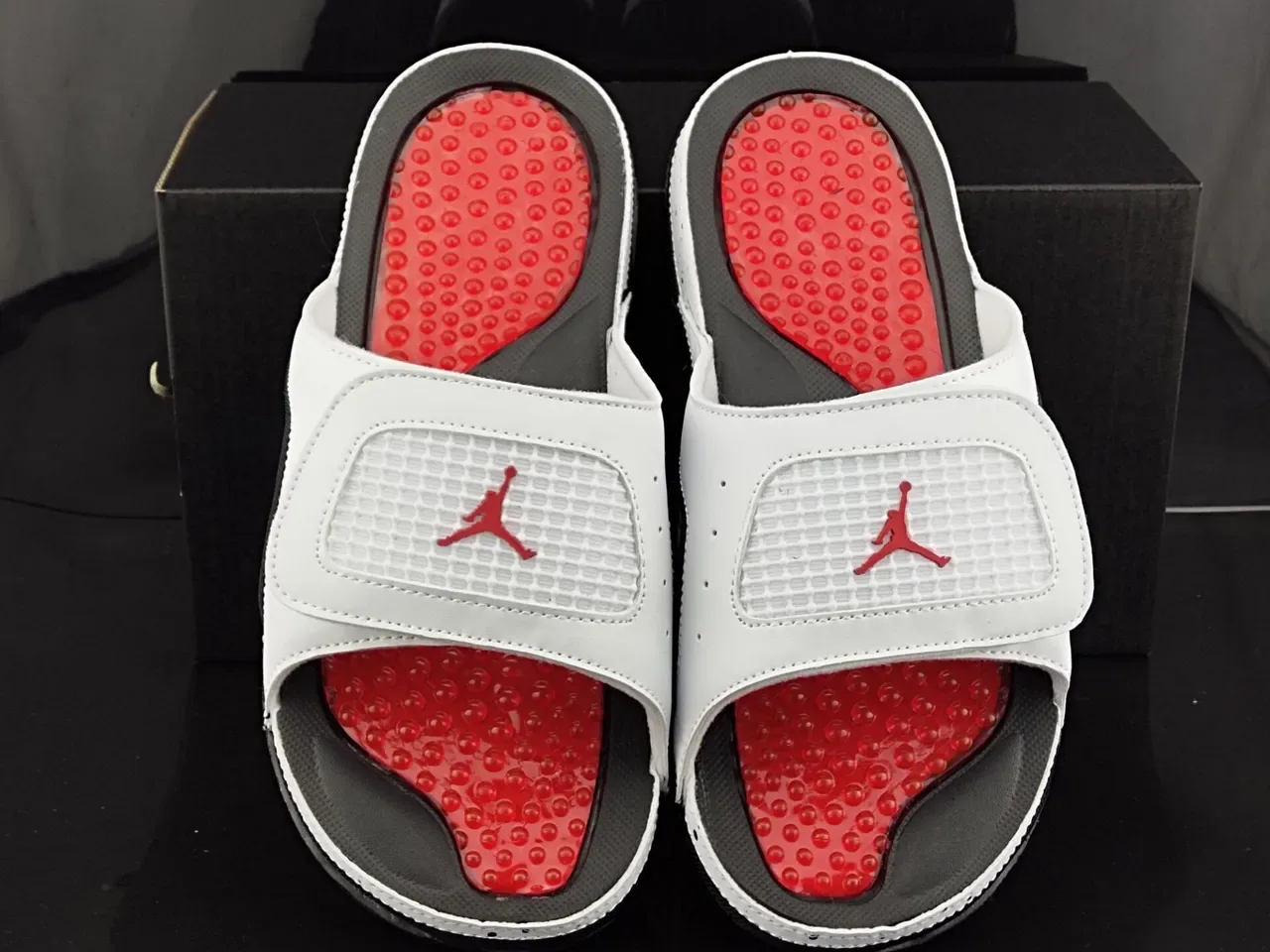 Air Jordan White Red Two-Strap Slide Podded Footbed Slippers 5