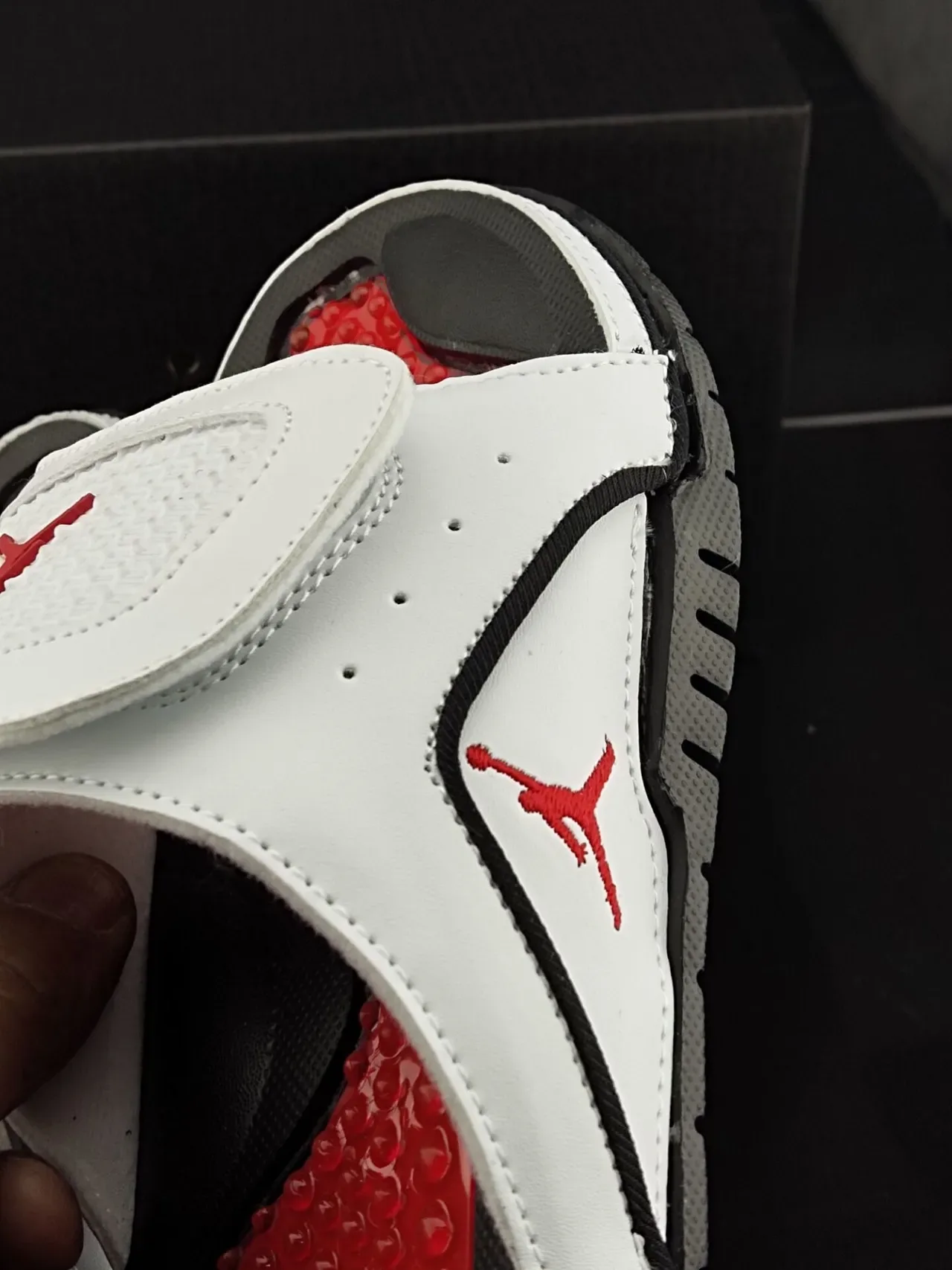 Air Jordan White Red Two-Strap Slide Podded Footbed Slippers 6