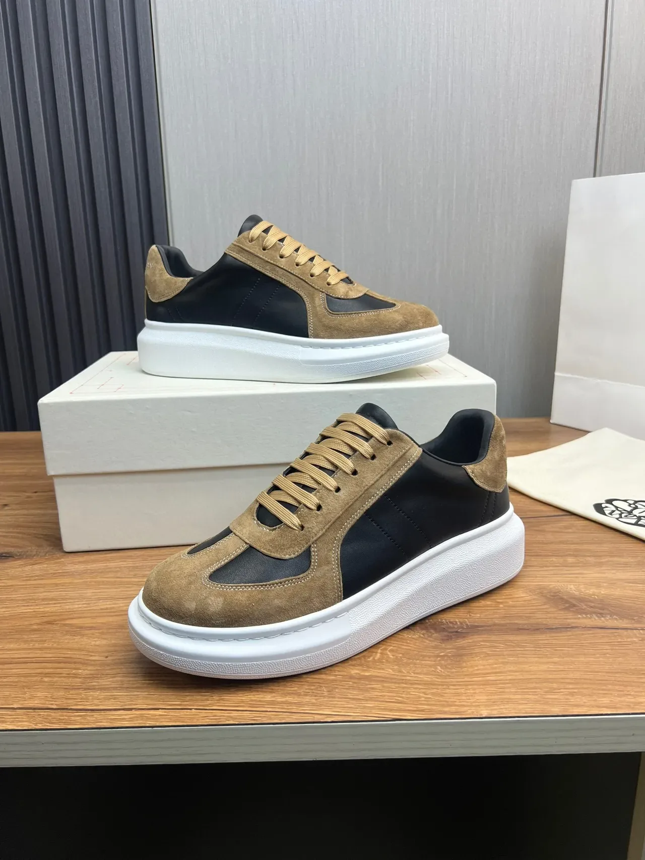 Alexander McQueen Oversized Sneaker Black and Tan Chunky Sneakers 7