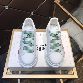 Alexander McQueen Oversized Sneaker White Green Platform Sole Gradient Ribbon Laces Chunky Sneakers