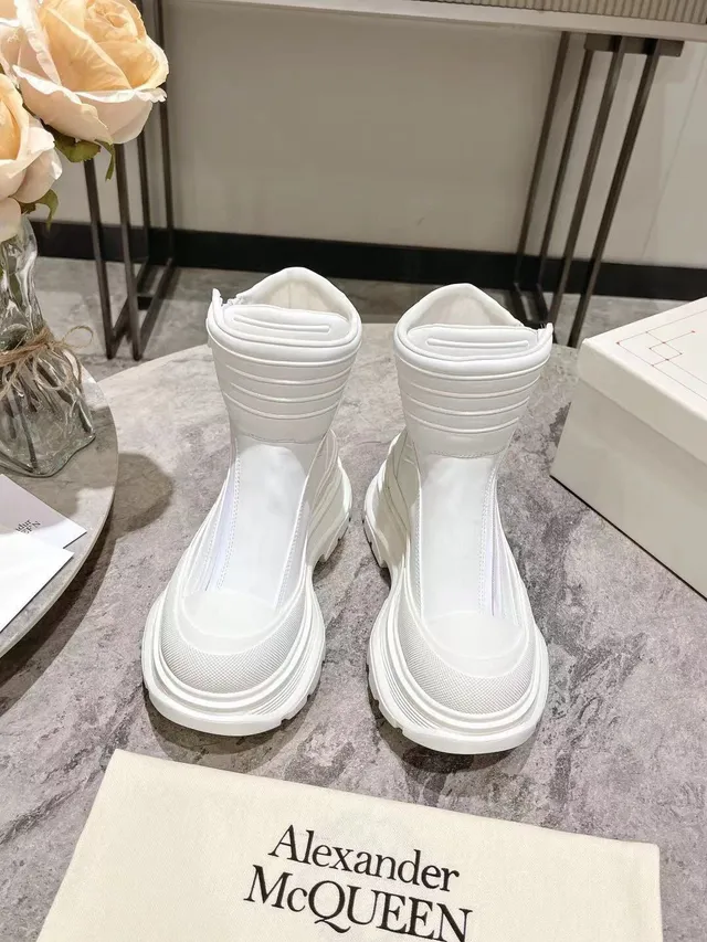 Alexander McQueen Tread Slick White Ankle Boots 2
