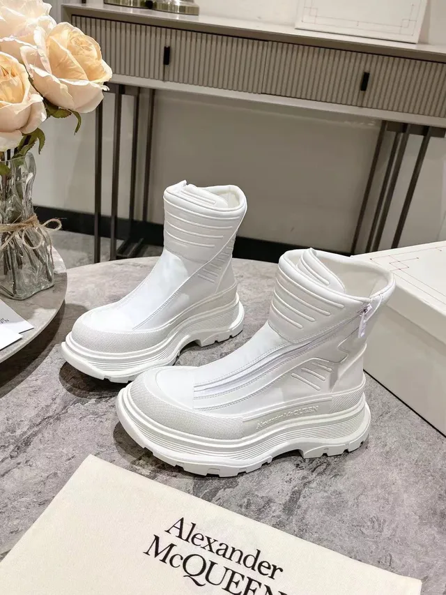 Alexander McQueen Tread Slick White Ankle Boots 3