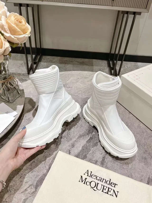 Alexander McQueen Tread Slick White Ankle Boots 4