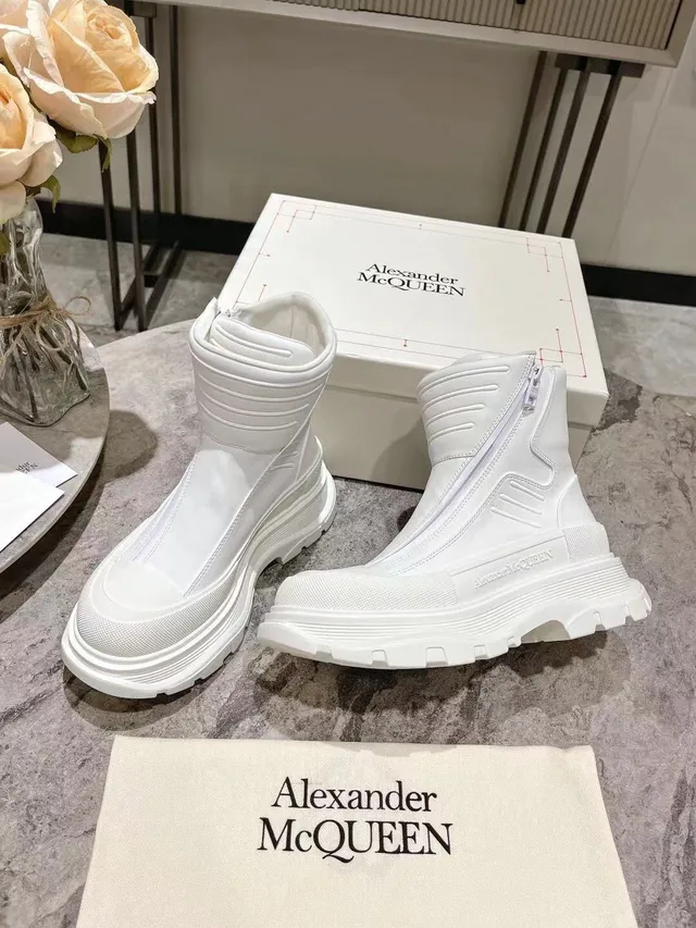 Alexander McQueen Tread Slick White Ankle Boots 5