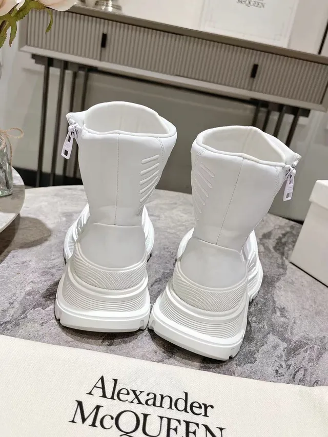 Alexander McQueen Tread Slick White Ankle Boots 7