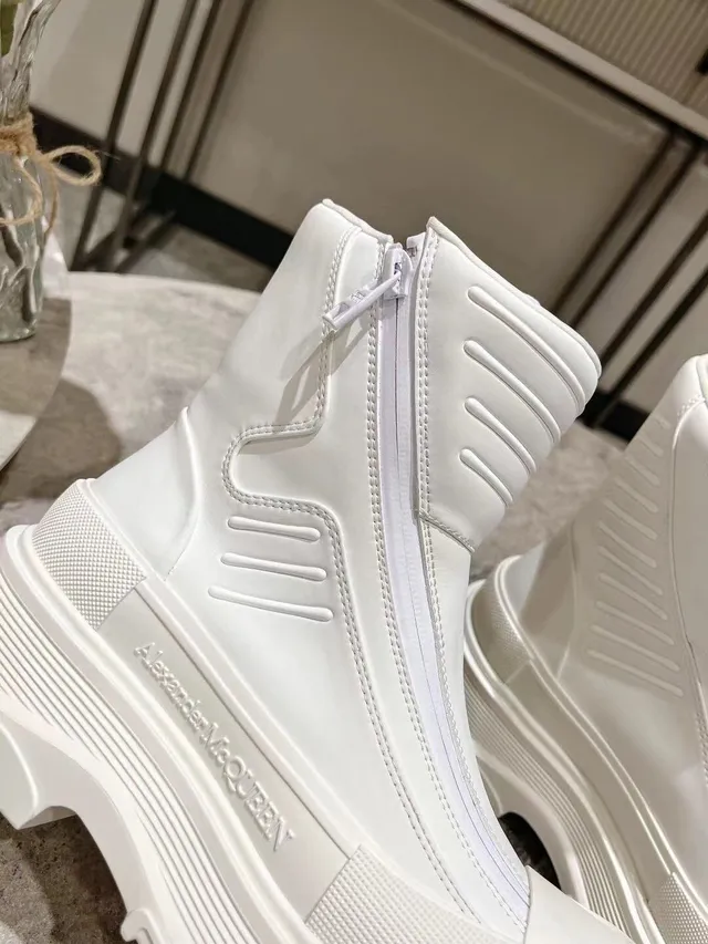Alexander McQueen Tread Slick White Ankle Boots 8