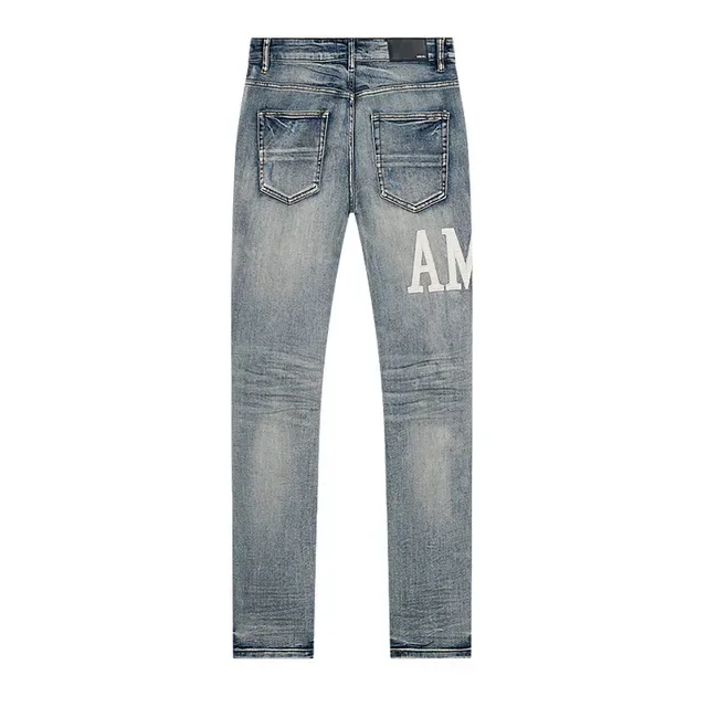 Amiri Blue White Distressed Logo-Print Jeans 3
