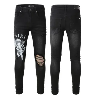 Amiri Distressed Slim-Fit Graphic Black White Jeans