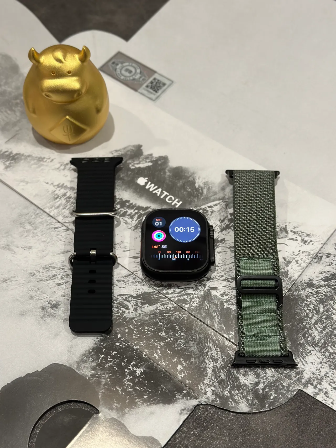 Apple Black Army Green Rugged Case Orange-Accented Digital Crown Sports Watch 10