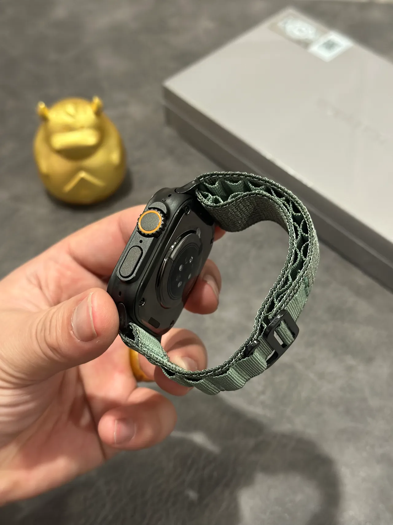 Apple Black Army Green Rugged Case Orange-Accented Digital Crown Sports Watch 12