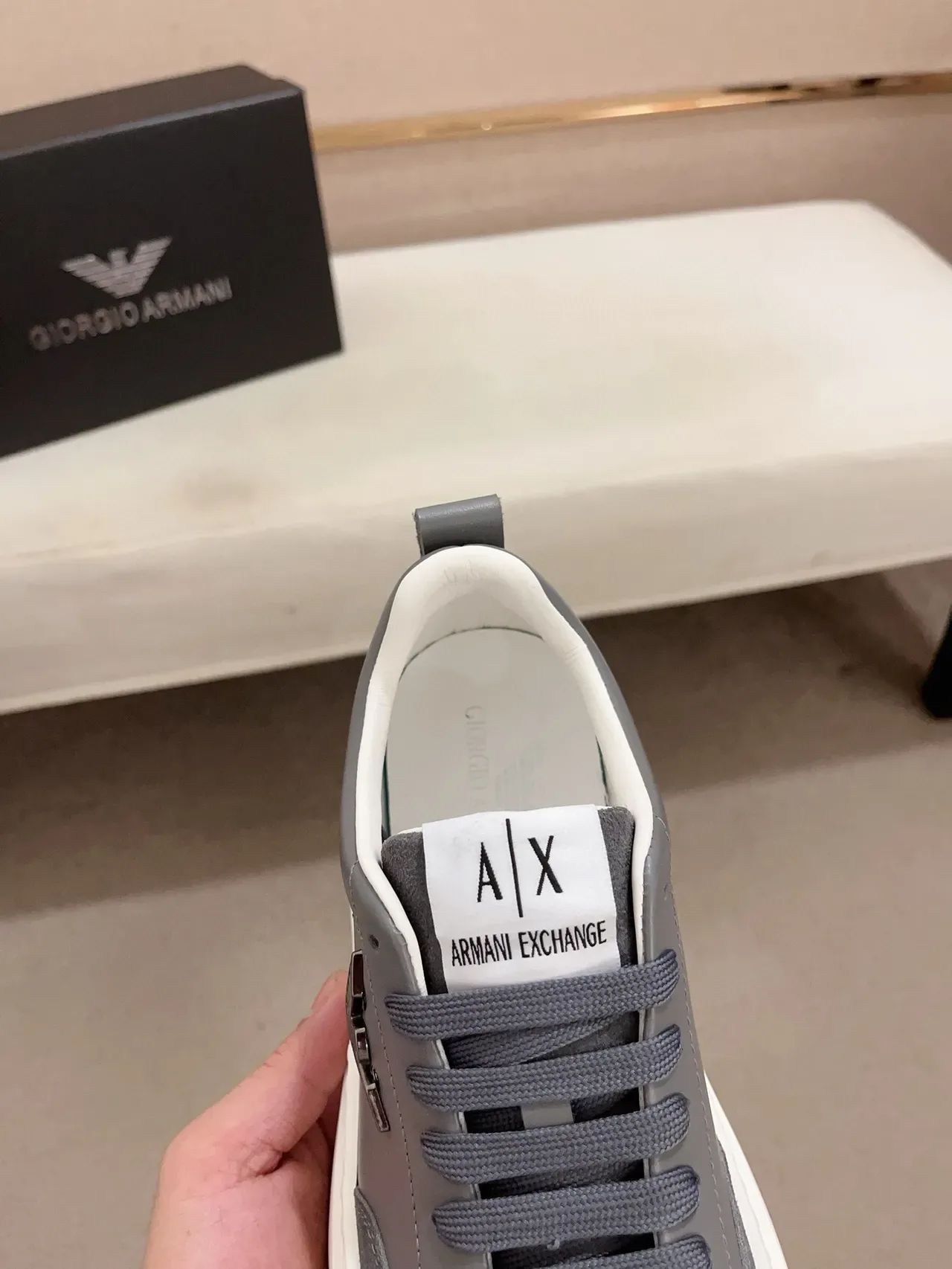 Armani Exchange Gray White Low-Top Platform Sole Lifestyle Sneakers 3