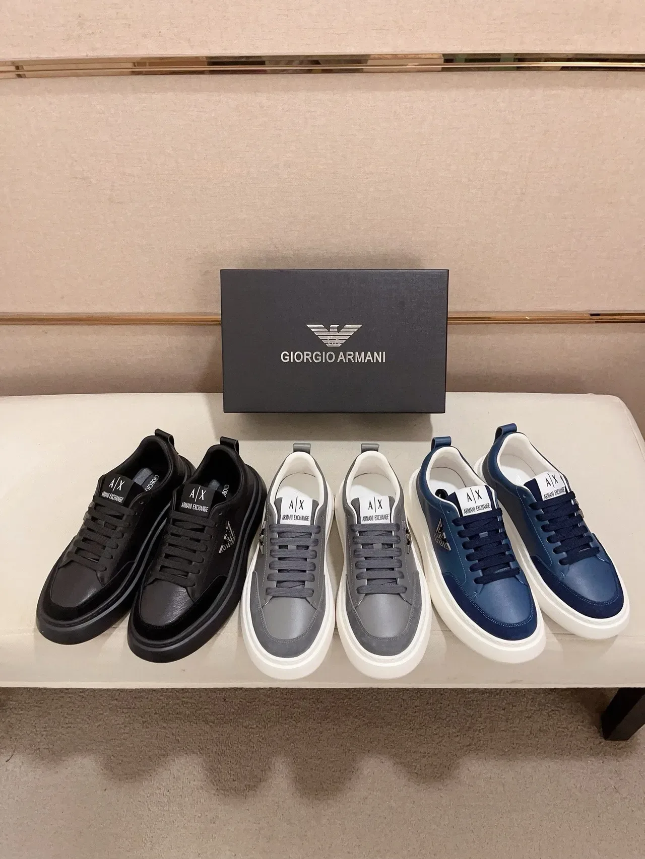 Armani Exchange Gray White Low-Top Platform Sole Lifestyle Sneakers 5