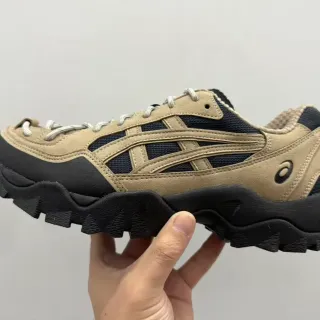 ASICS Beige Black Layered Suede And Mesh Upper Tiger Logo Lifestyle Sneakers