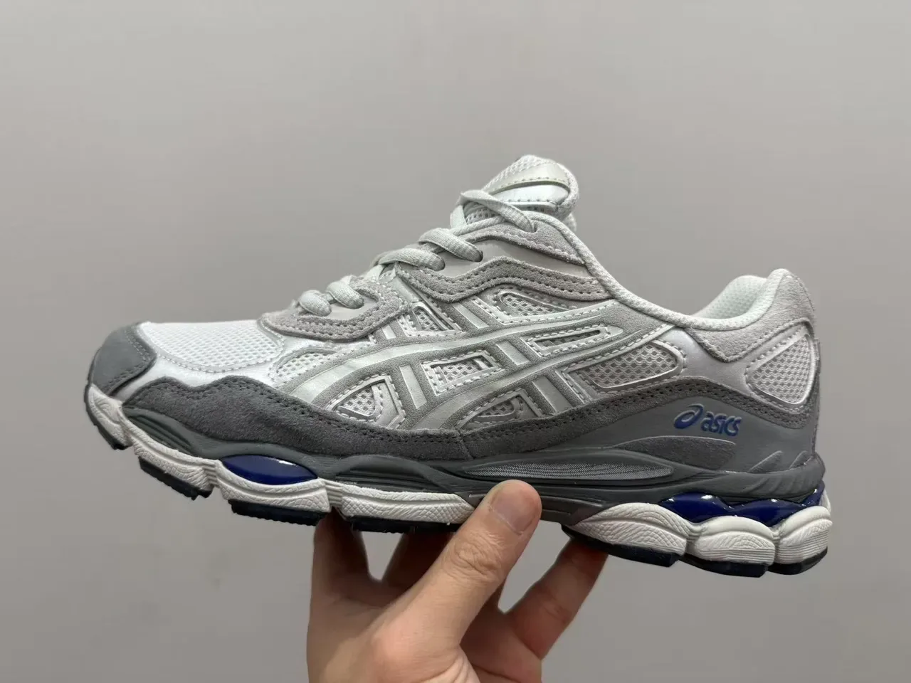 ASICS Blue White Layered Cage Overlay Mesh Ventilation Panels Lifestyle Sneakers 4