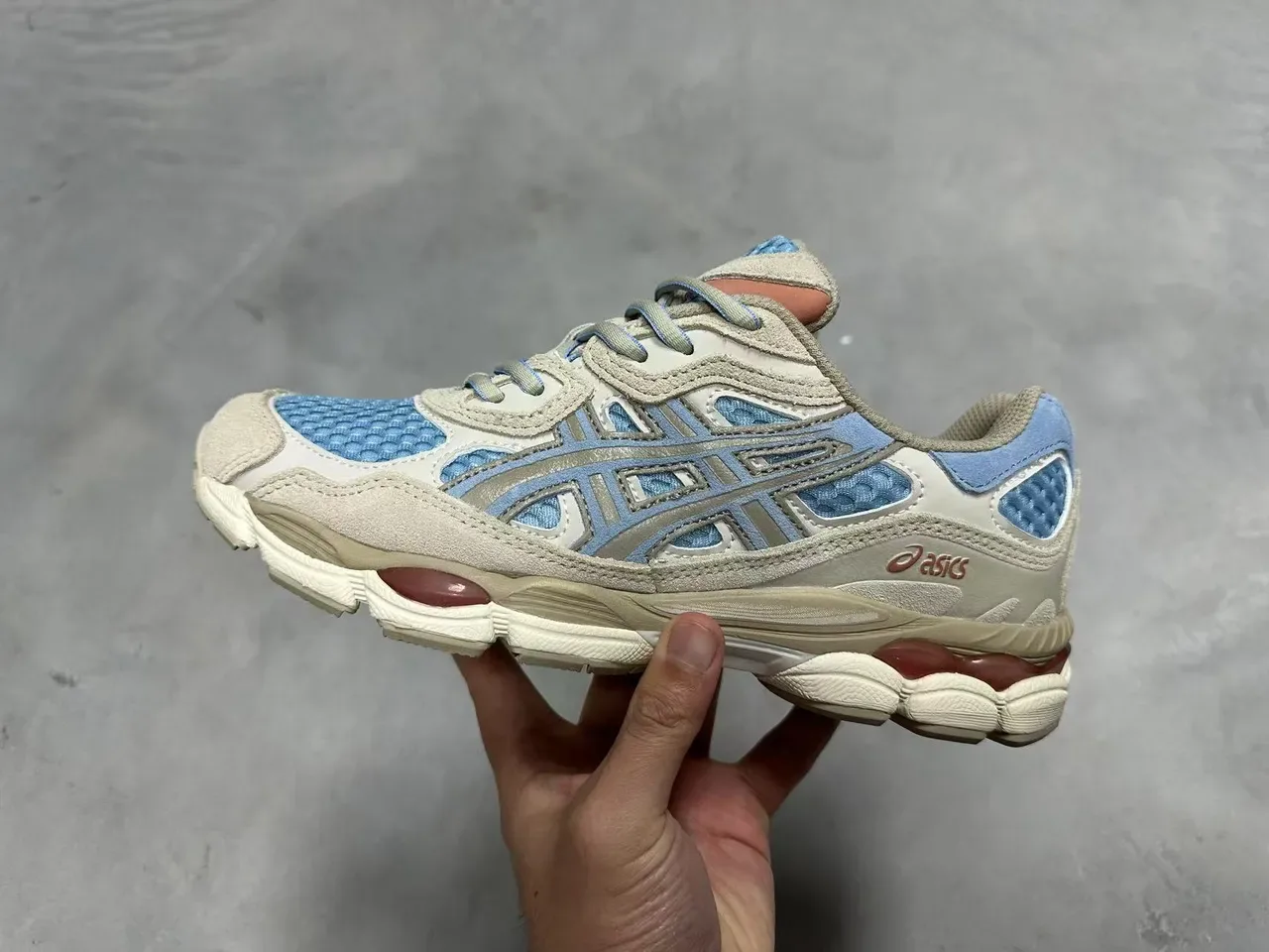 ASICS Blue White Layered Cage Overlay Mesh Ventilation Panels Lifestyle Sneakers 10