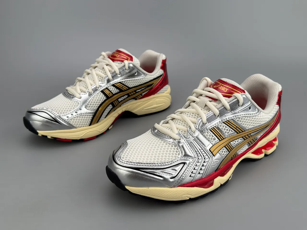 ASICS Gel-Kayano Silver White Red Gold Running Shoes 7