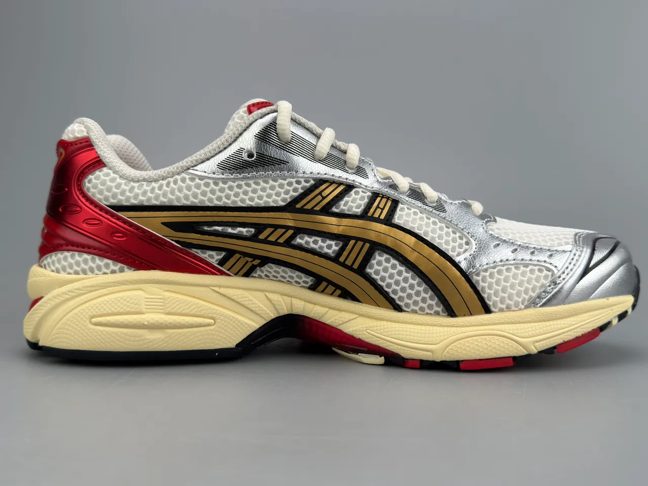 ASICS Gel-Kayano Silver White Red Gold Running Shoes 10