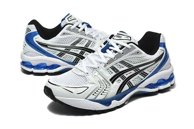 ASICS White Blue Engineered Mesh Upper Black Tiger Stripe Overlay Running Shoes 3