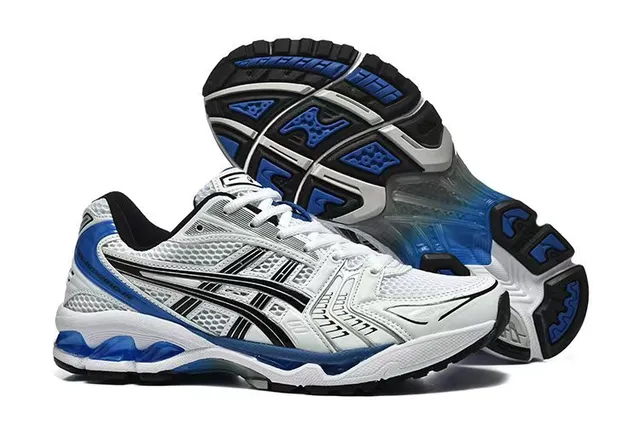 ASICS White Blue Engineered Mesh Upper Black Tiger Stripe Overlay Running Shoes 4