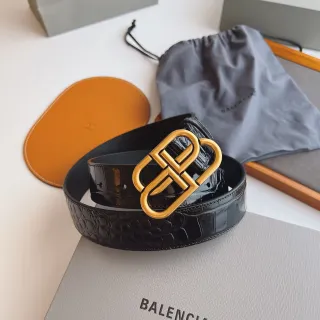 Balenciaga BB Belt أسود ذهبي مصقول منقوش بتصميم التمساح حزام جلد