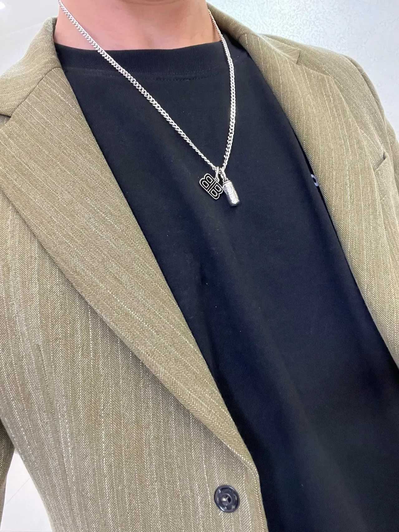 Collier Balenciaga BB Chain Gris Argent Chaîne Cubaine Charm Monogramme 4