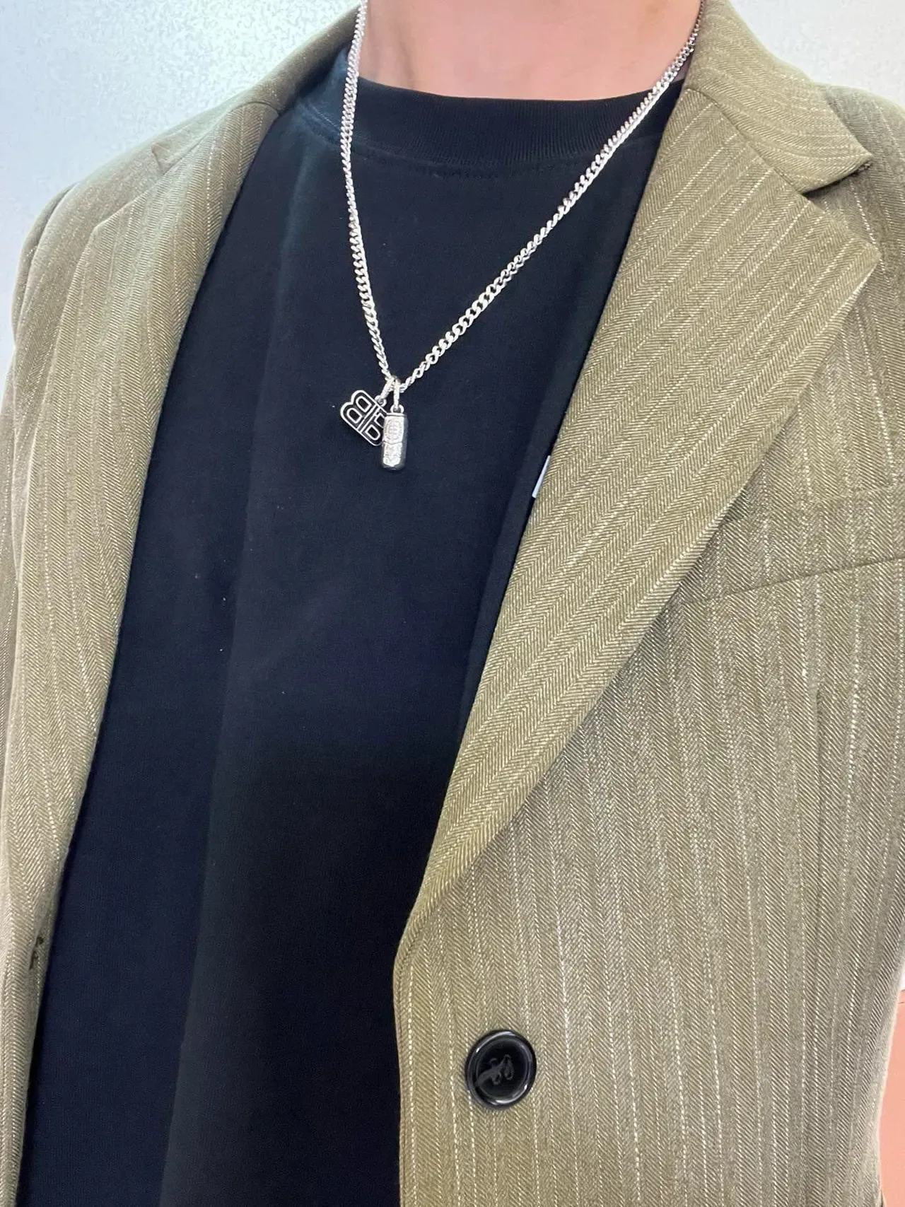 Collier Balenciaga BB Chain Gris Argent Chaîne Cubaine Charm Monogramme 6