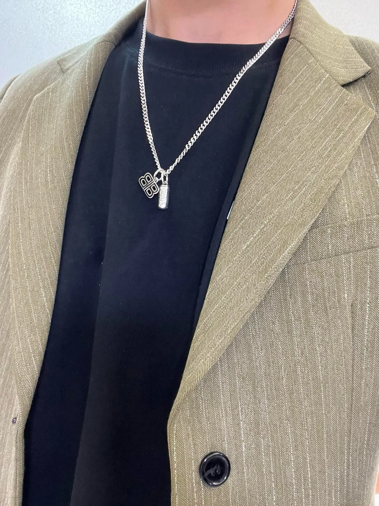Collier Balenciaga BB Chain Gris Argent Chaîne Cubaine Charm Monogramme 8