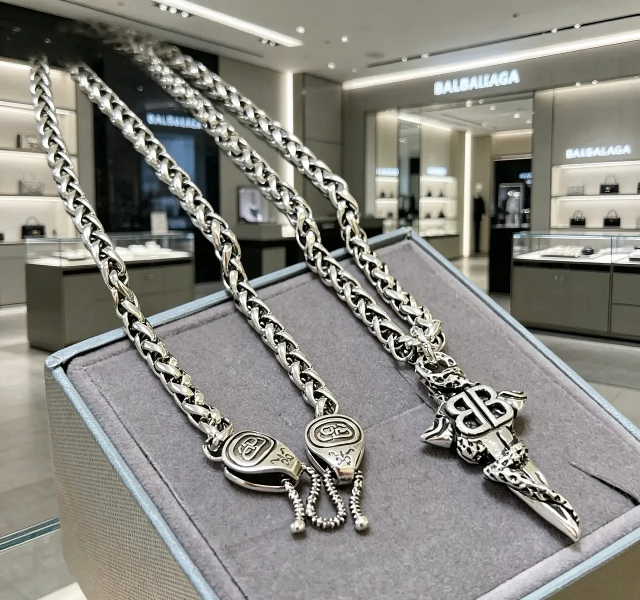 Balenciaga BB Chain Oversized Silver Curb-Link Necklace 3