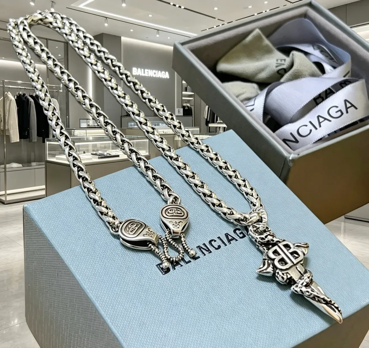 Balenciaga BB Chain Oversized Silver Curb-Link Necklace 4