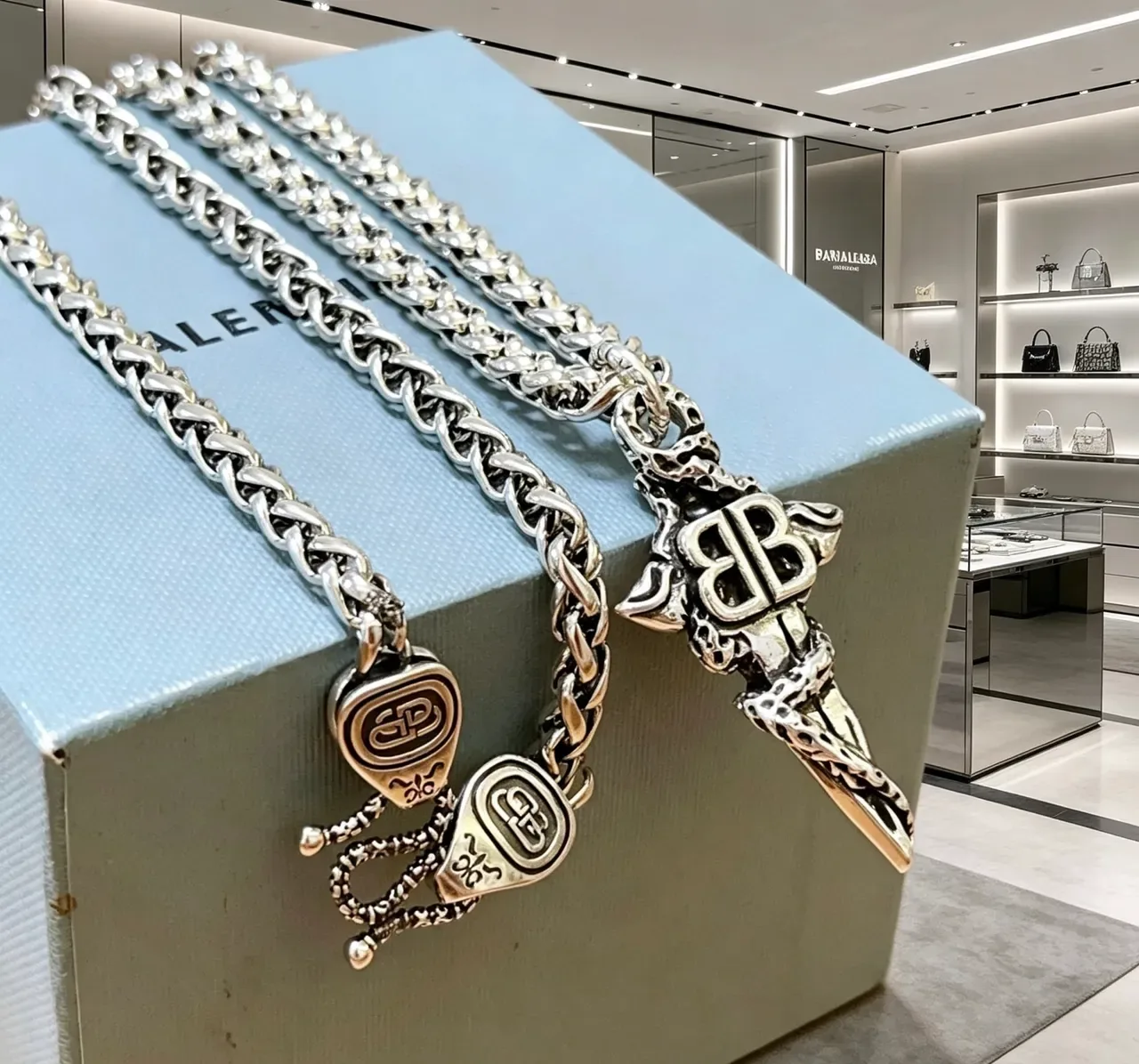 Balenciaga BB Chain Oversized Silver Curb-Link Necklace 6