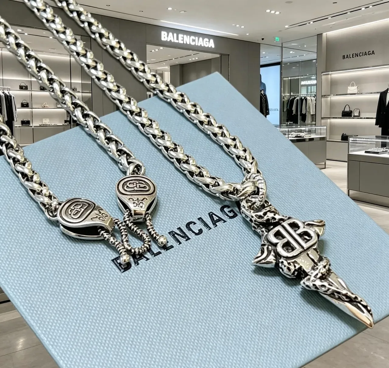 Balenciaga BB Chain Oversized Silver Curb-Link Necklace 7