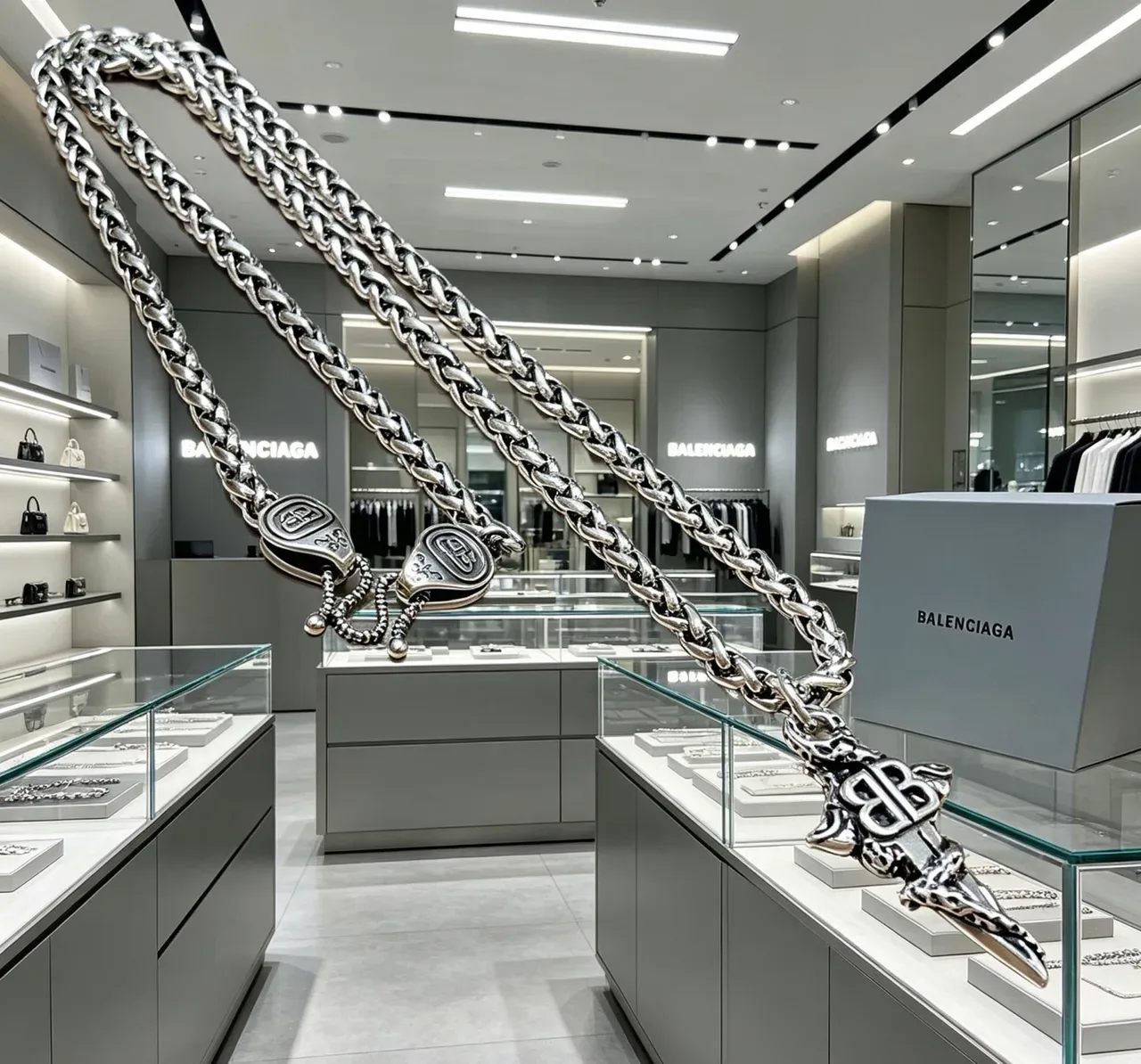 Balenciaga BB Chain Oversized Silver Curb-Link Necklace 9