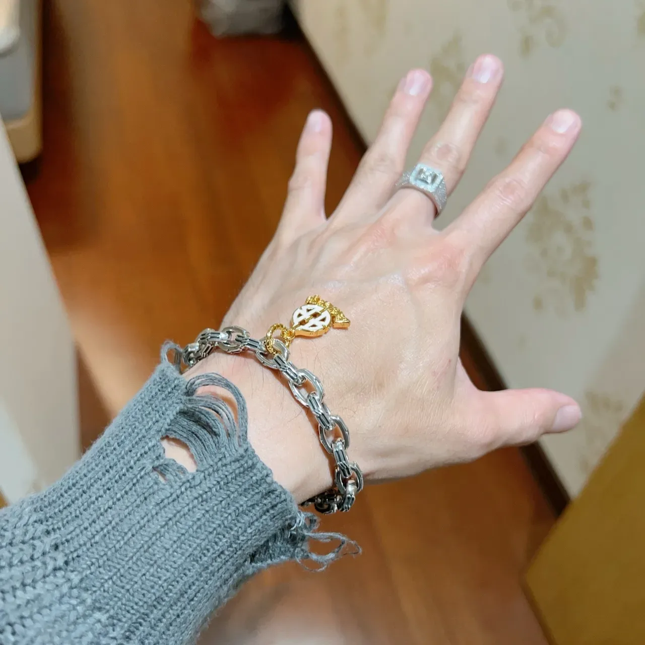 Balenciaga BB Charm Two-Tone Chain Bracelet 2