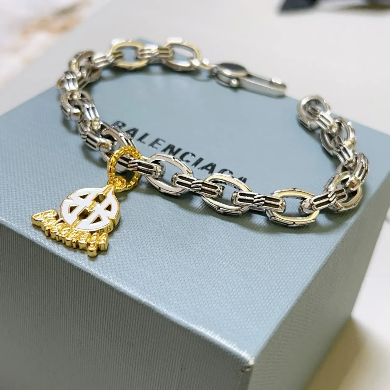 Balenciaga BB Charm Two-Tone Chain Bracelet 4