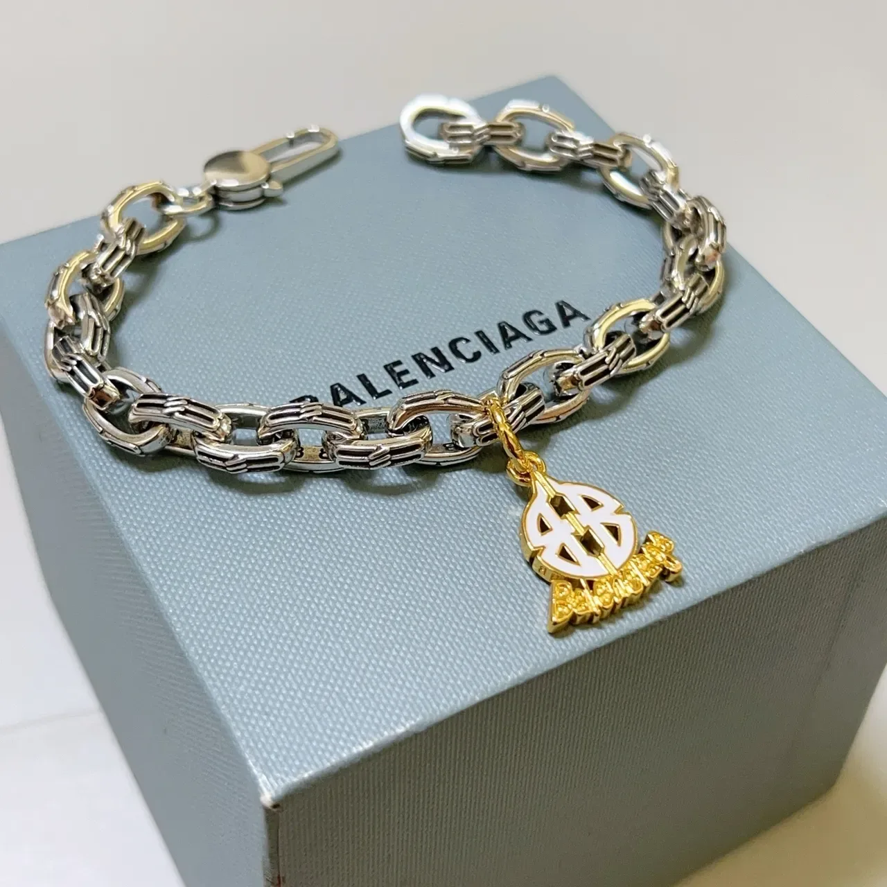 Balenciaga BB Charm Two-Tone Chain Bracelet 5