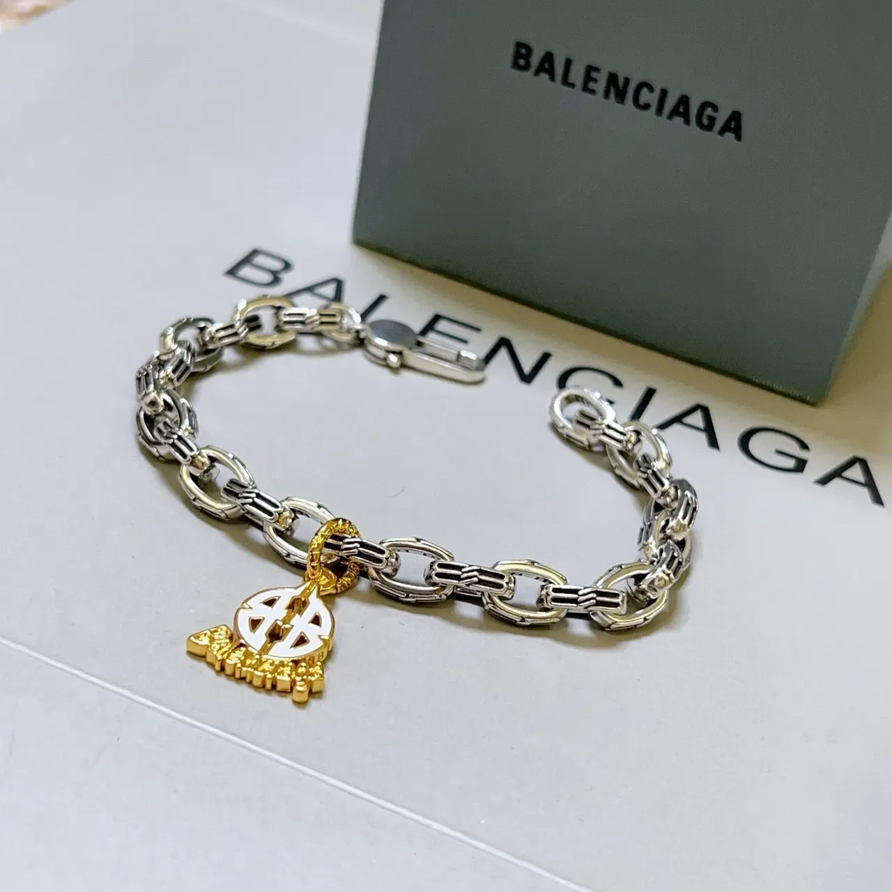 Balenciaga BB Charm Two-Tone Chain Bracelet 7