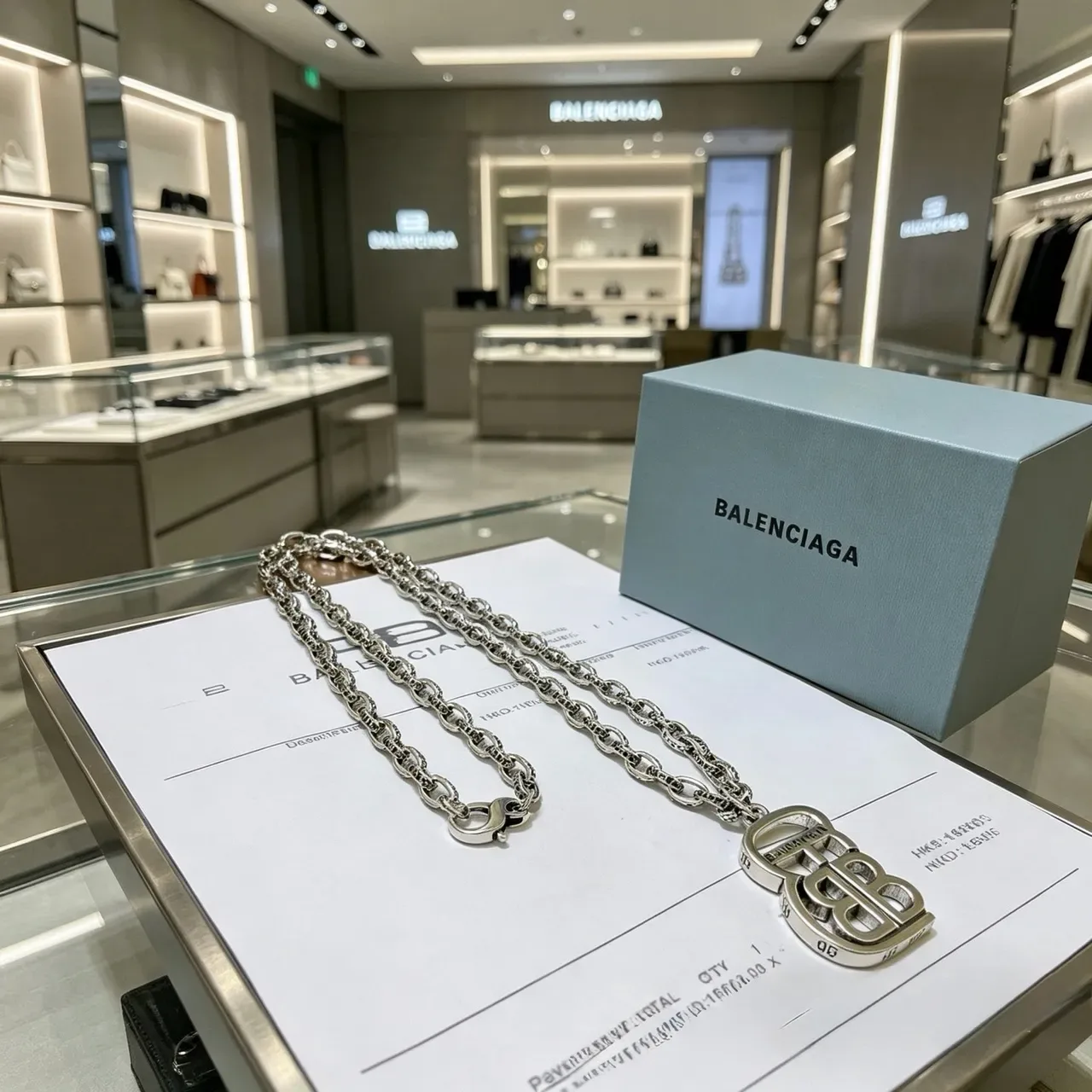 Balenciaga BB Logo Silver Chunky Link Chain Interlocked Pendant Necklace 3