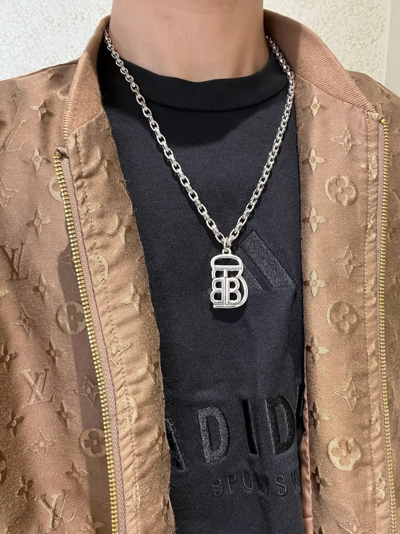 Balenciaga BB Logo Silver Chunky Link Chain Interlocked Pendant Necklace 4